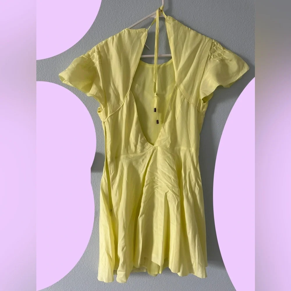 Free People 🌸 Follow Along Silk Mini Dress Yellow Size 2 - Picture 6 of 17